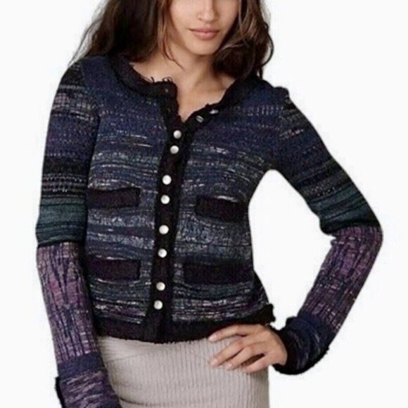 Free People Sweater Lady Jacket MED Purple Angora Silk Boho Chic Old Money - Picture 1 of 14